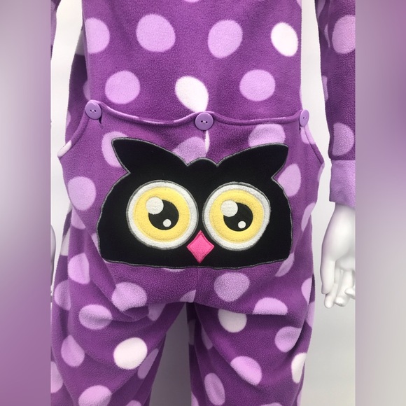 Whimsical Owl Face Polka Dot Fleece Onesie - Picture 3 of 7
